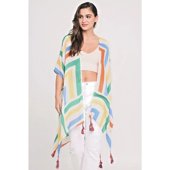 Do Everything In Love Abstract Kimono – Tassel Trim, Lightweight Boho Layer, OS - Picture 16 of 16